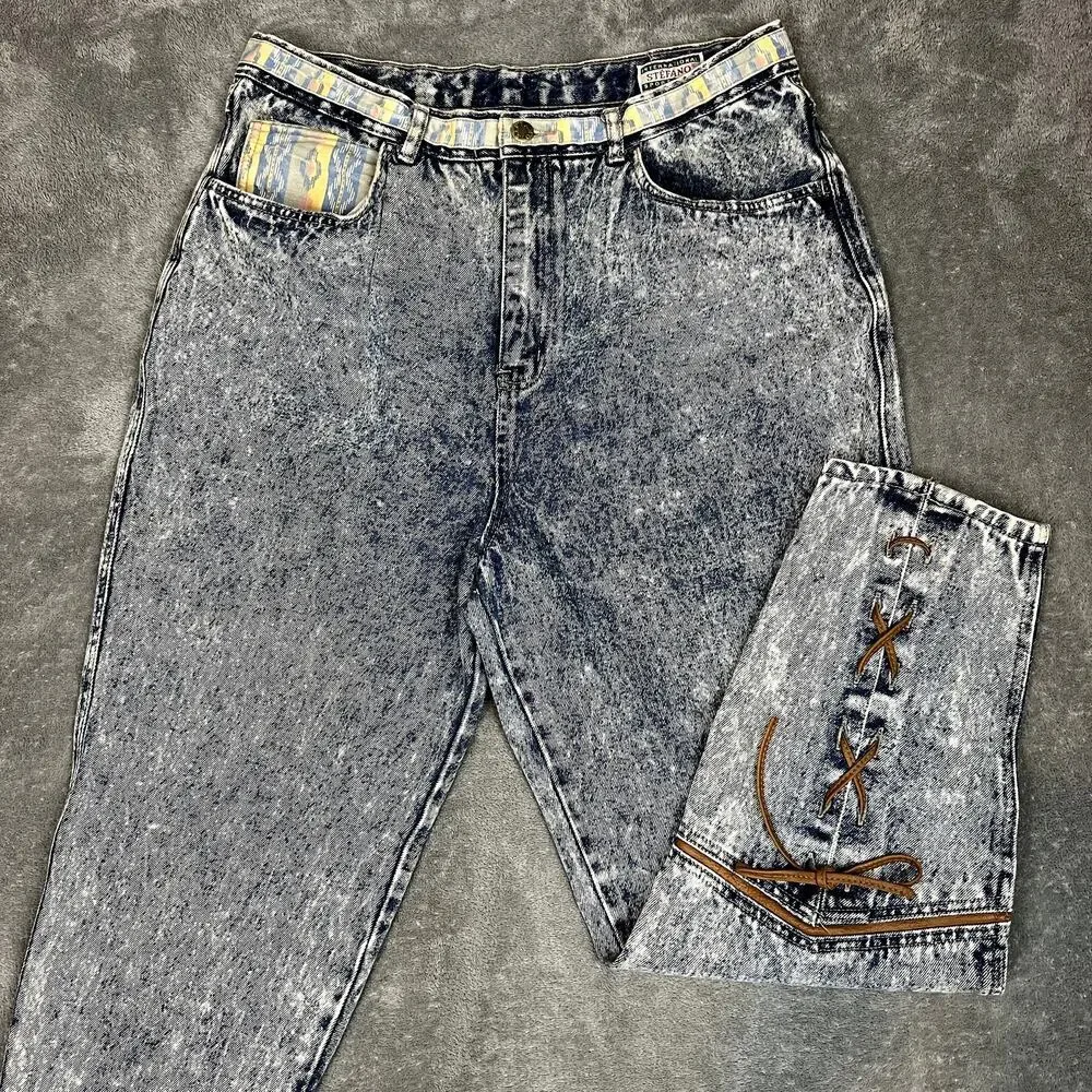 Vintage 80's Stefano Jeans‎ Womens 34 High Waisted Tapered Patina Denim Retro